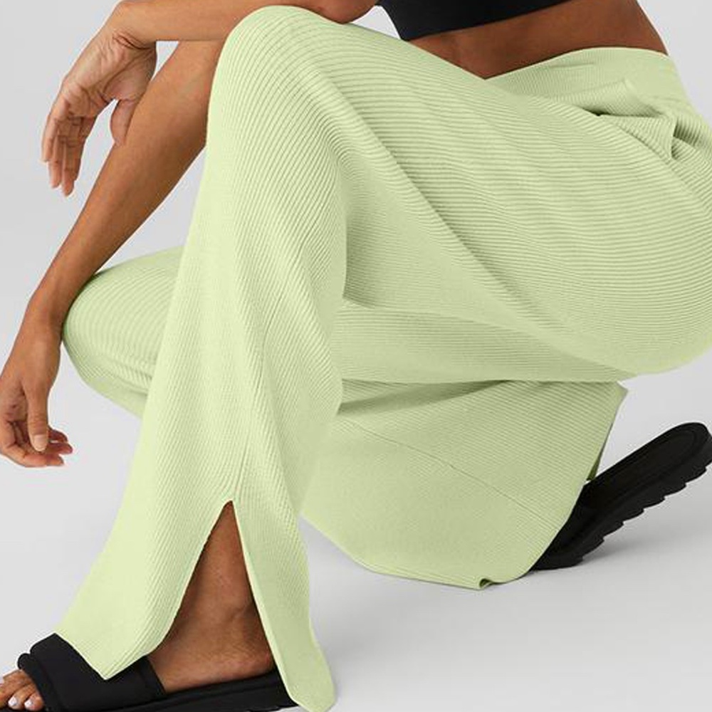 Alo Knit High-Waist Salana Wide Leg Pant - Iced Green Tea